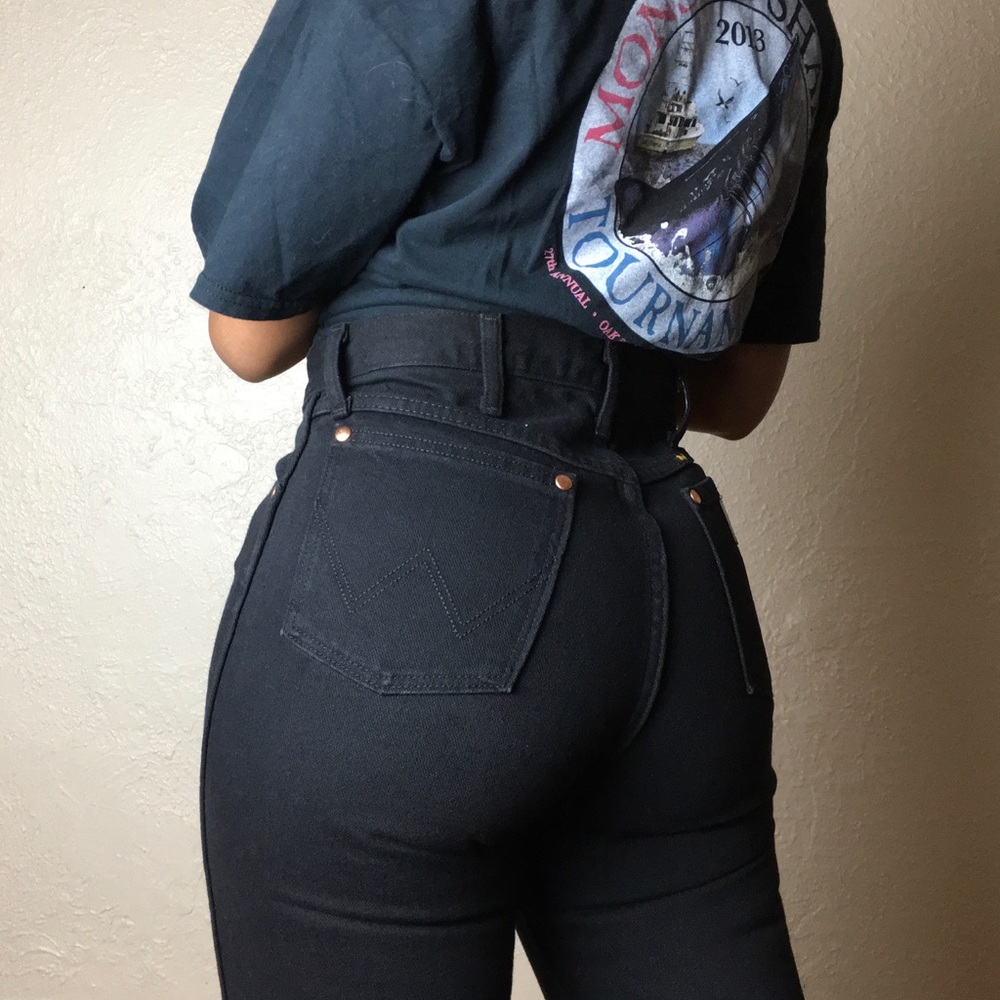 High rise black denim wrangler jeans